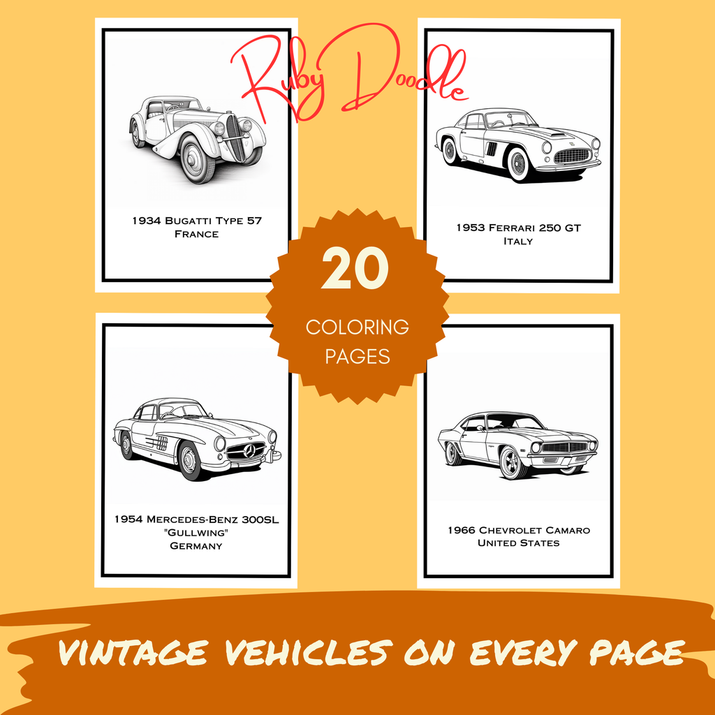 Classic Cars Around the World: A Coloring Book for Classic Car Enthusiasts - Digital Pages