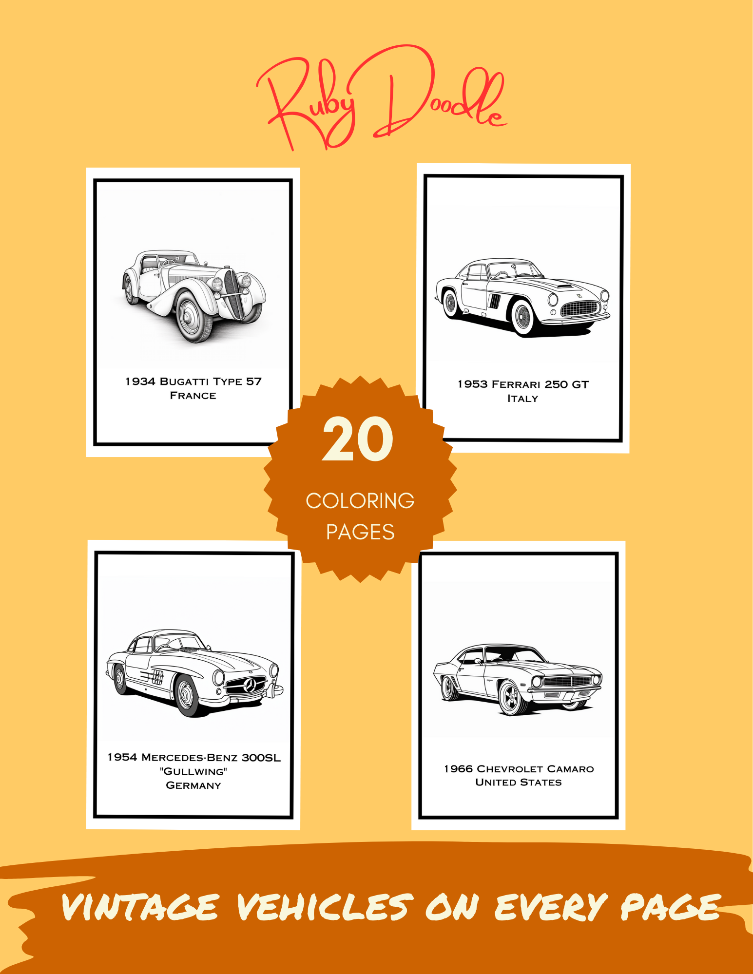 Classic Cars Around the World Coloring Book - Digital & Print