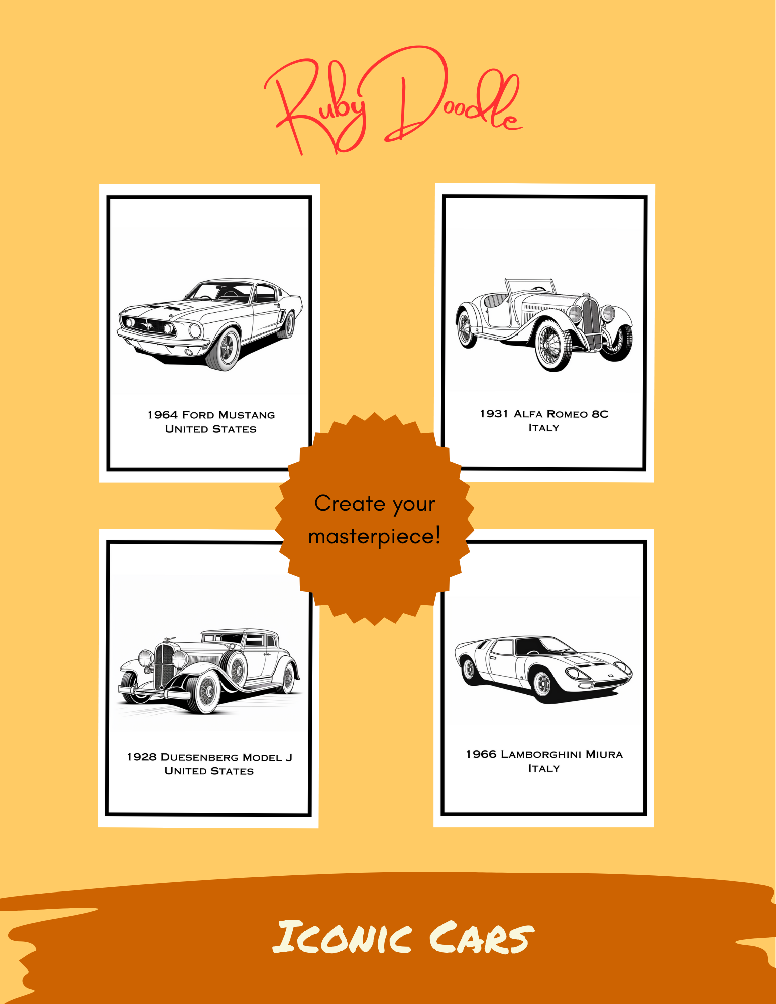 Classic Cars Around the World Coloring Book - Digital & Print
