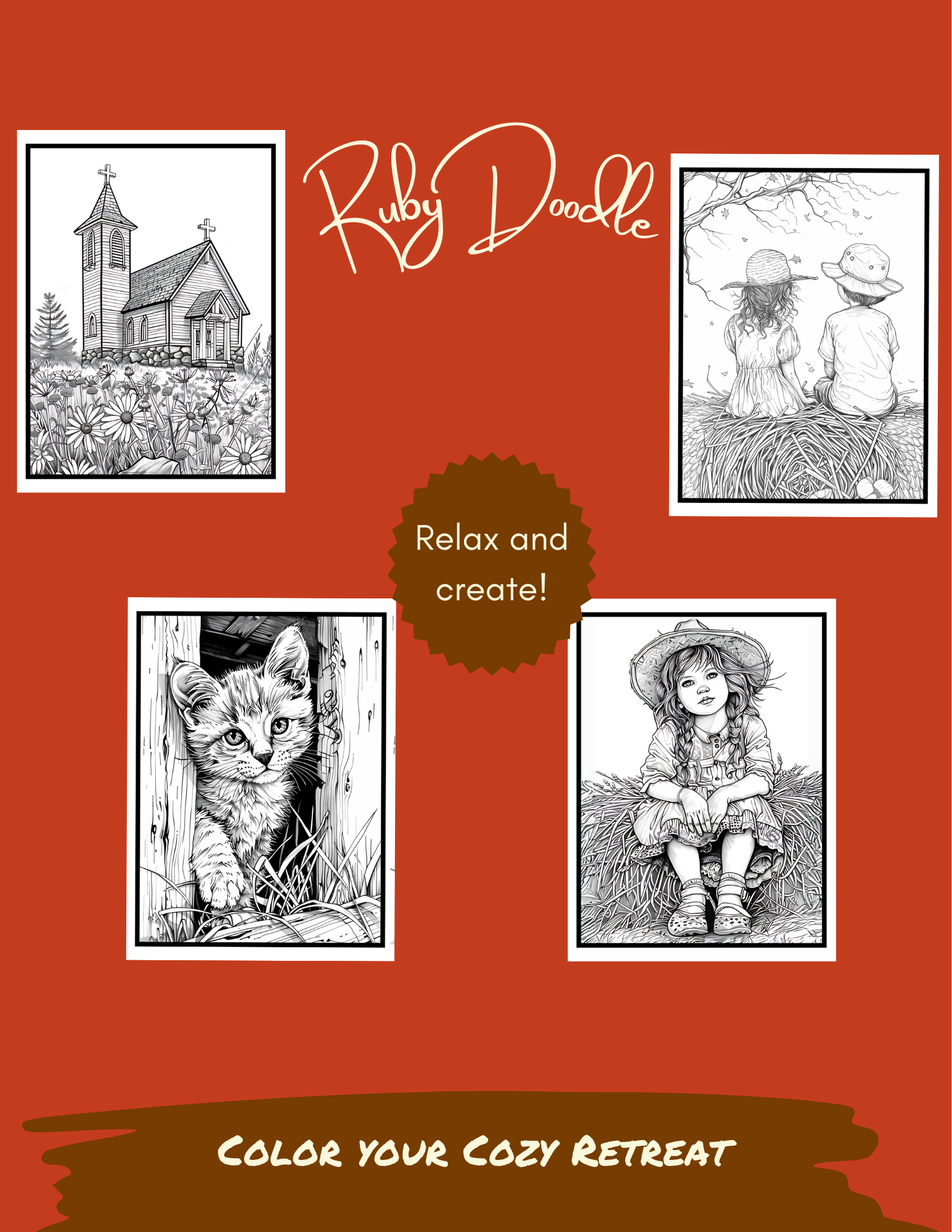 Cozy Country Charm Coloring Book - Digital & Print