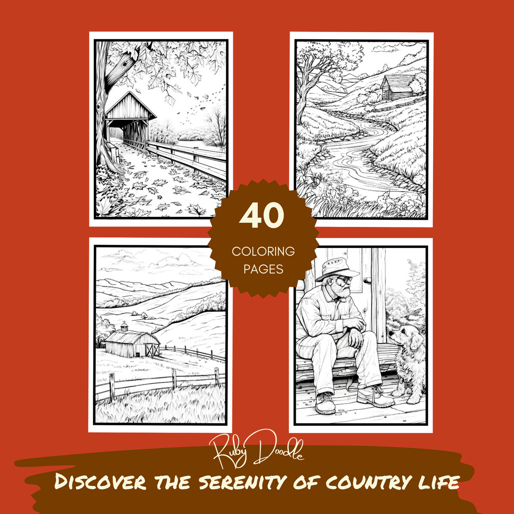 Cozy Country Charm Coloring Book: Simple and Serene Escape to Peaceful Settings - Print