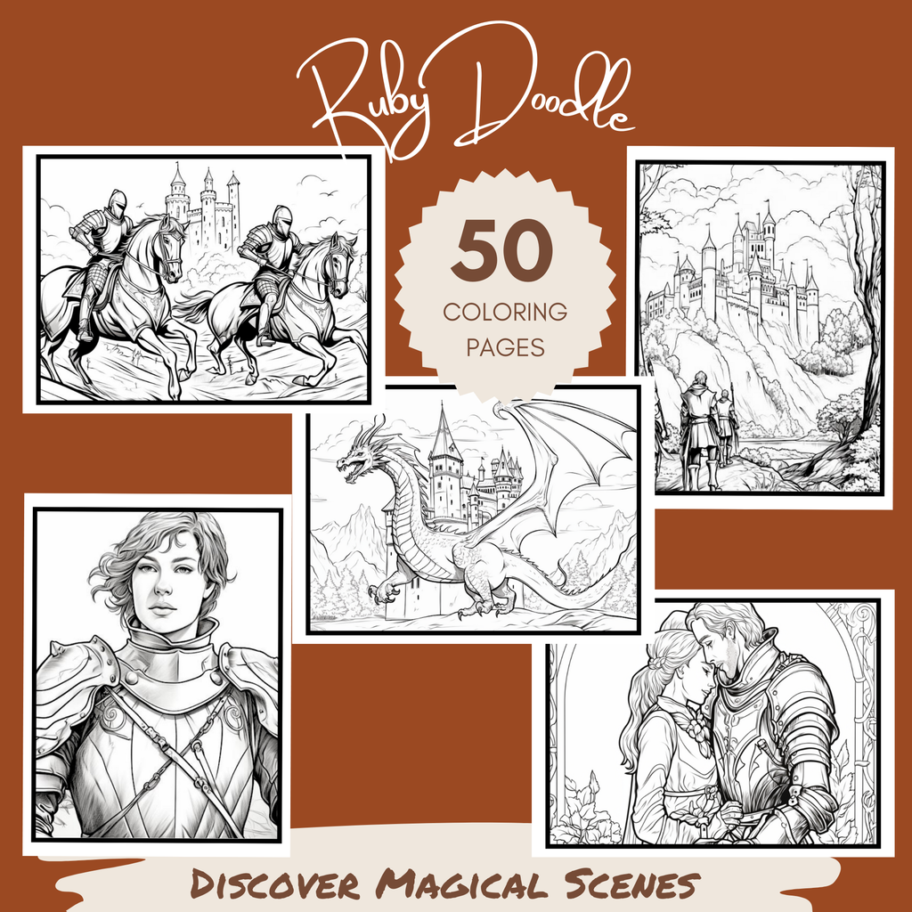 Enchanted Realms: Medieval Castles, Knights, and Dragons – A Coloring Journey - Print