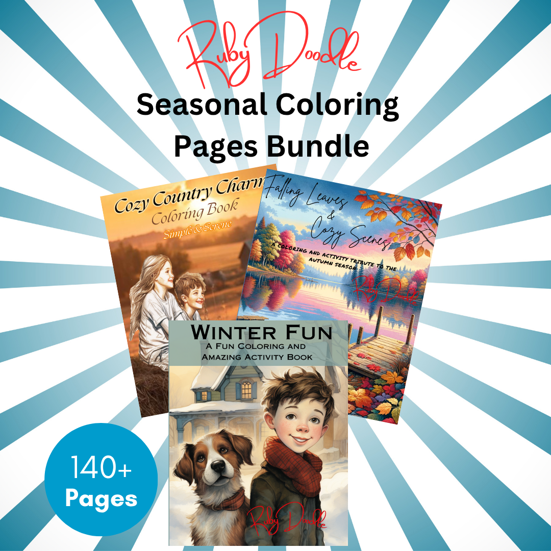 Digital Bundle - Seasonal Coloring Books:  Cozy Country Charm, Falling Leaves & Winter Fun