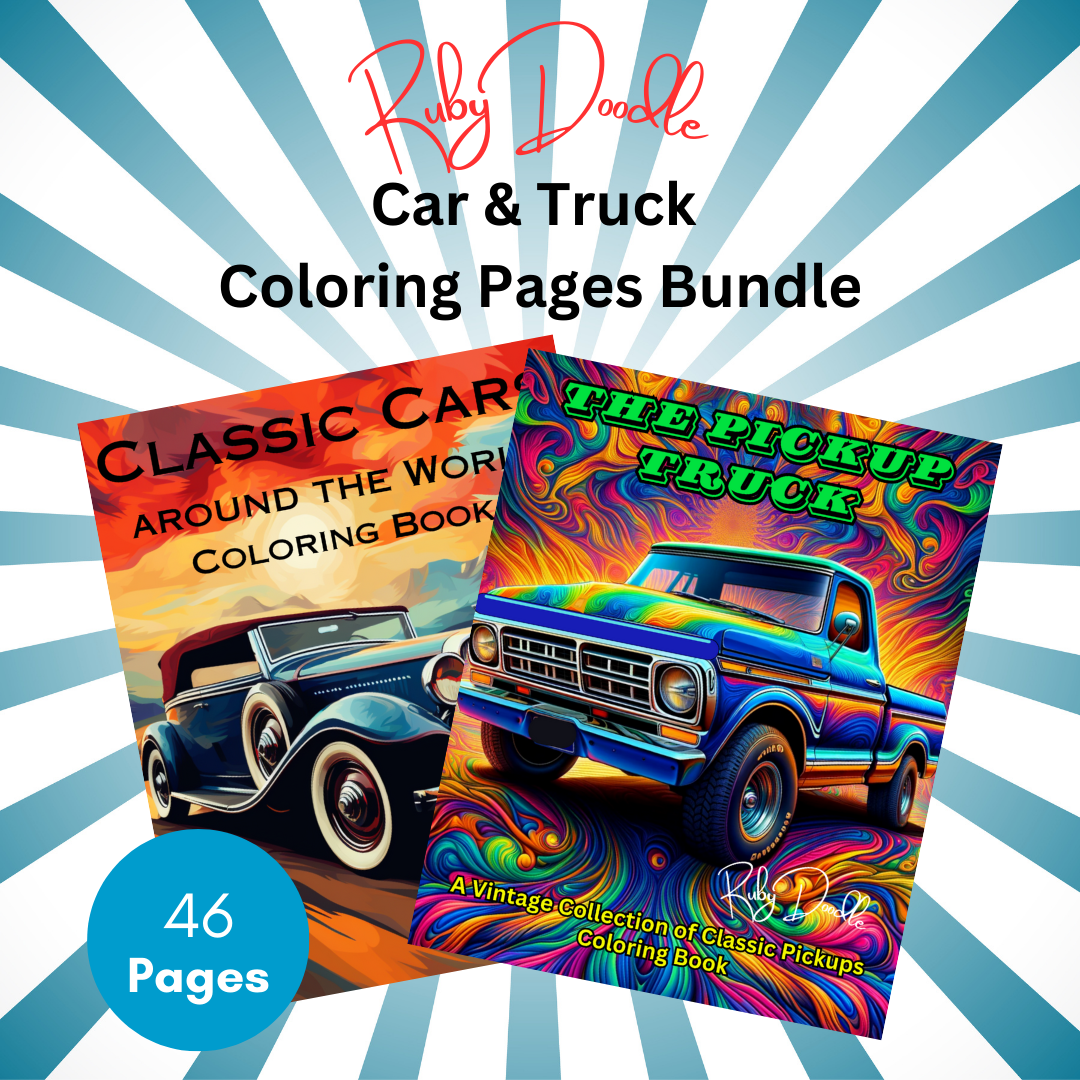 Digital Bundle - Classic Cars & Pickup Truck Coloring Pages