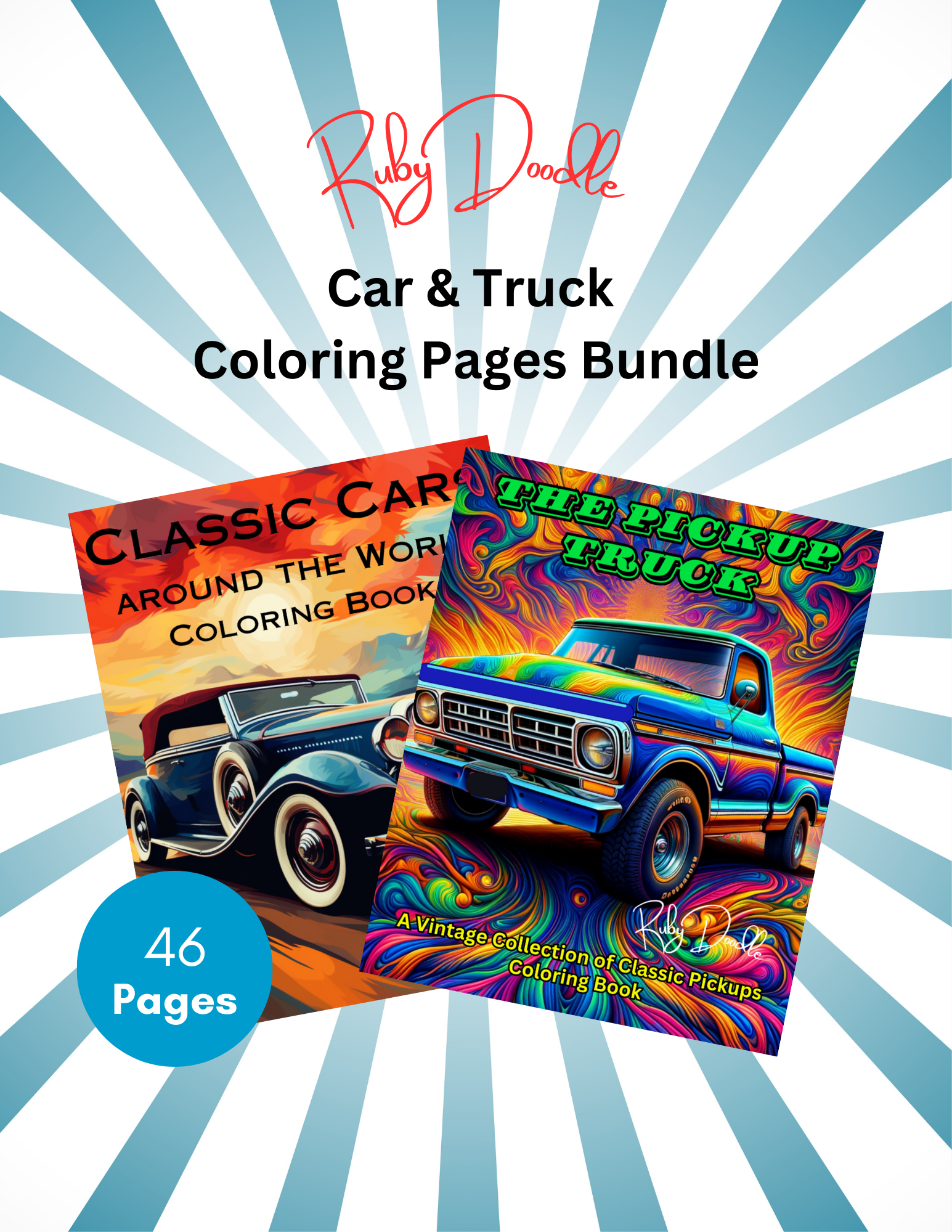 Digital Bundle - Classic Cars & Pickup Truck Coloring Pages