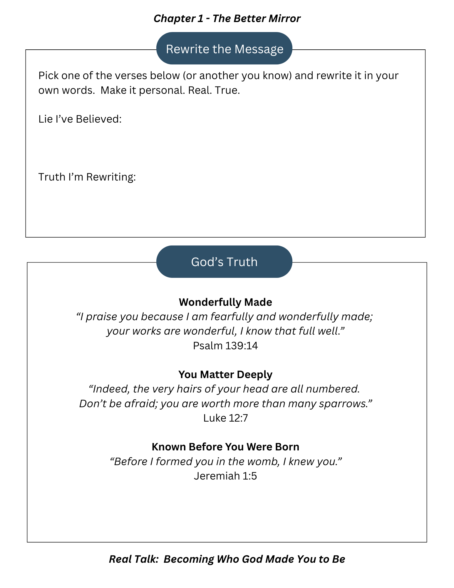 Real Talk: Becoming Who God Made You to Be Workbook - Print