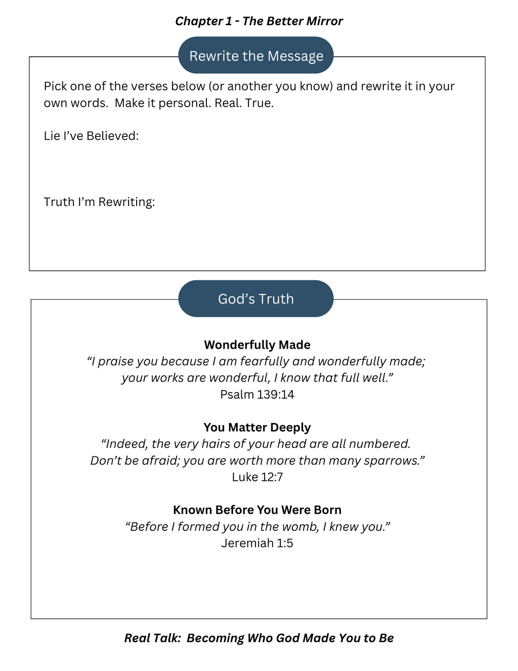 Real Talk: Becoming Who God Made You to Be Workbook - Digital Pages