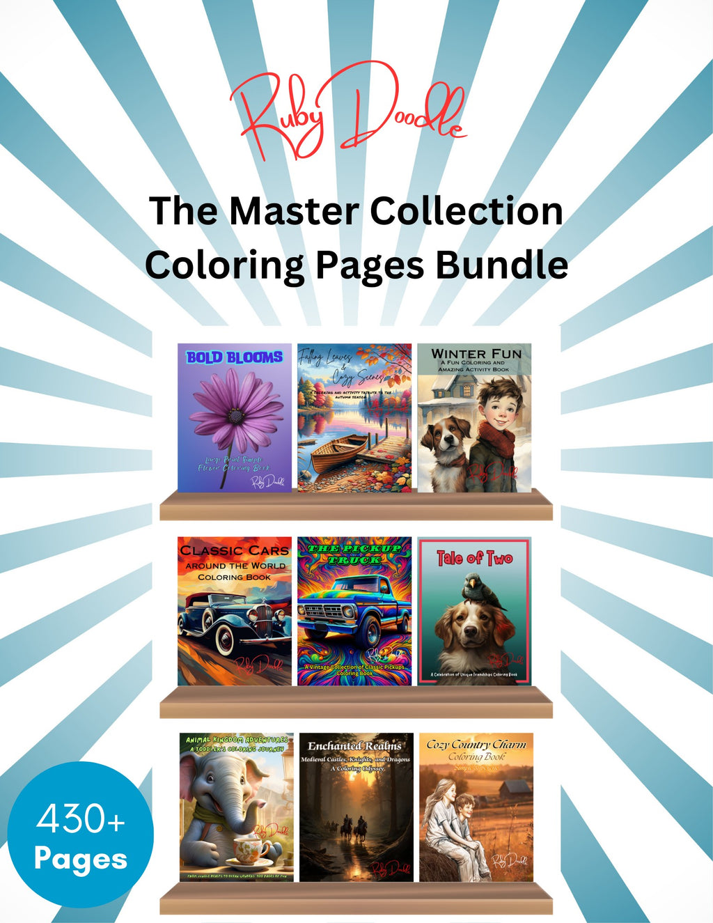 Ruby Doodle Master Collection digital bundle cover - 9 coloring books