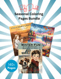 Seasonal Coloring Books digital bundle cover - Cozy Country Charm, Falling Leaves and Winter Fun