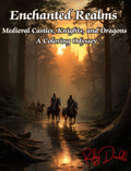 Enchanted Realms coloring book cover - medieval castles, knights and dragons