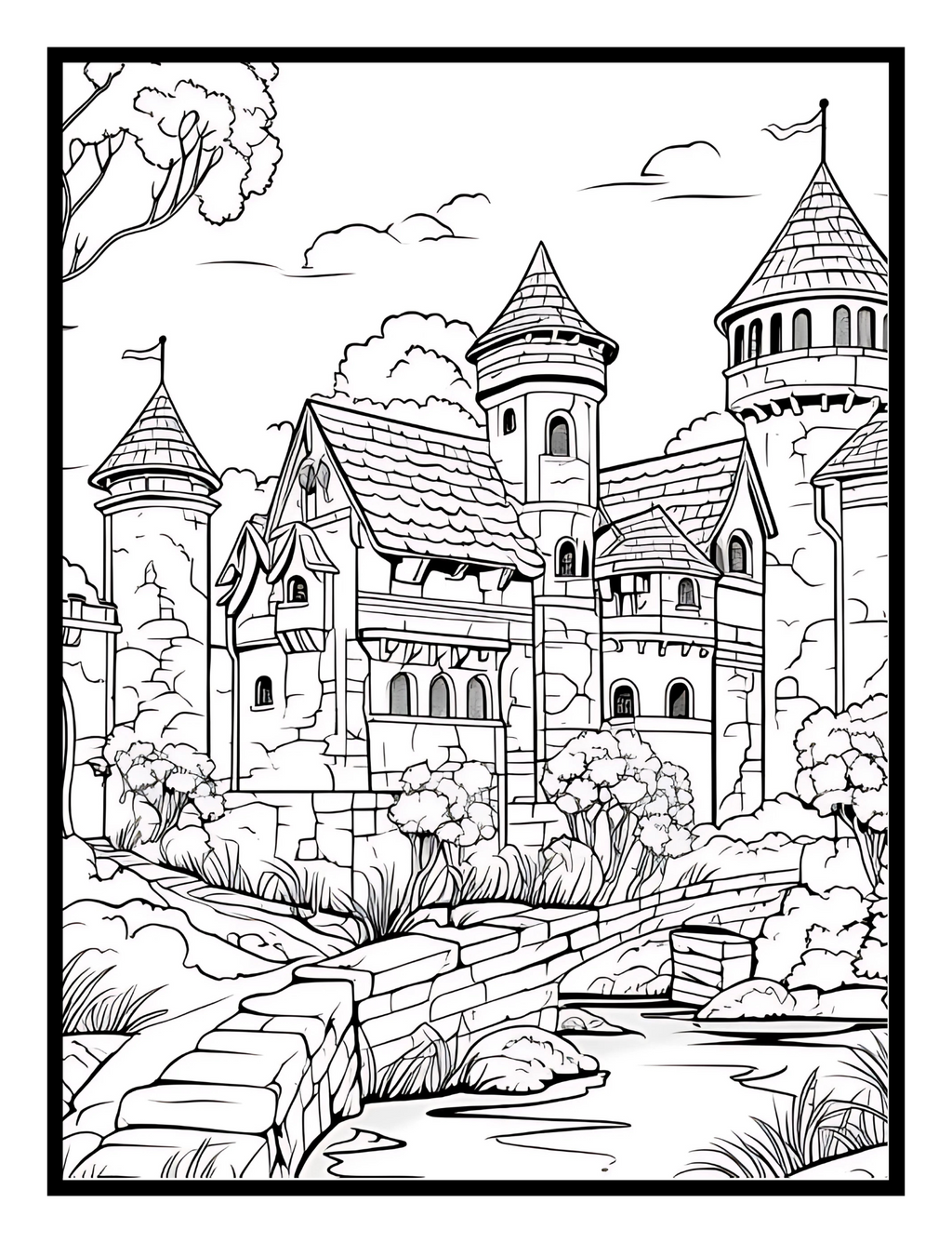 Enchanted Realms: Medieval Castles, Knights, and Dragons – A Coloring Journey - Print