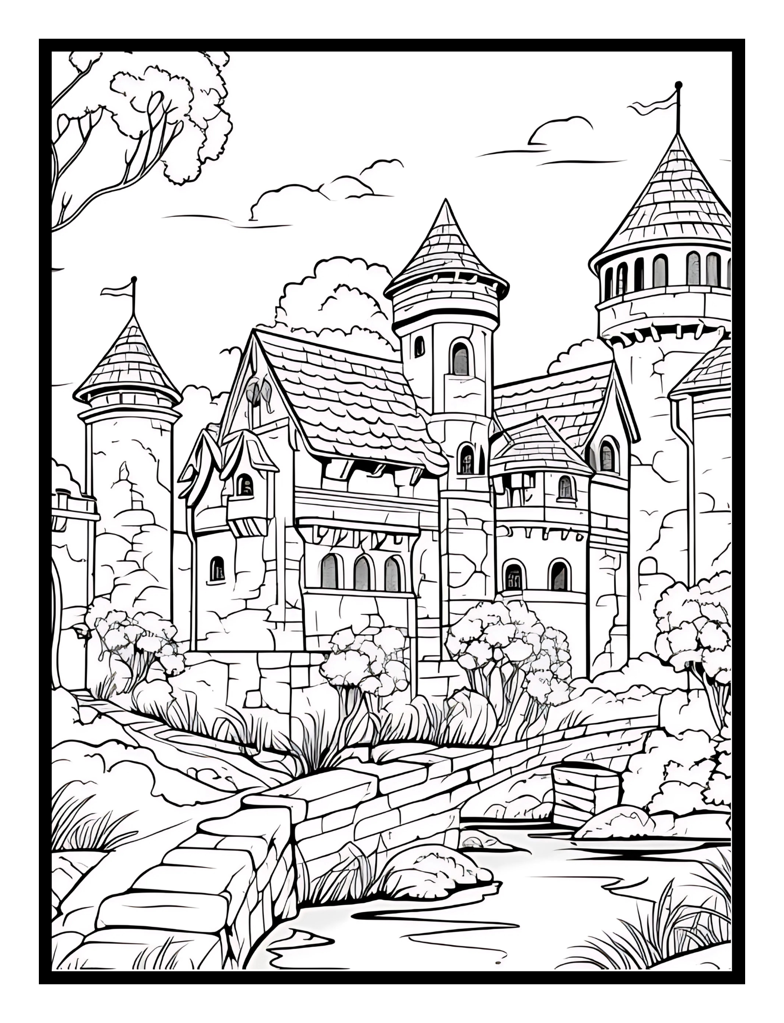 Enchanted Realms: Medieval Castles, Knights, and Dragons – A Coloring Journey - Print