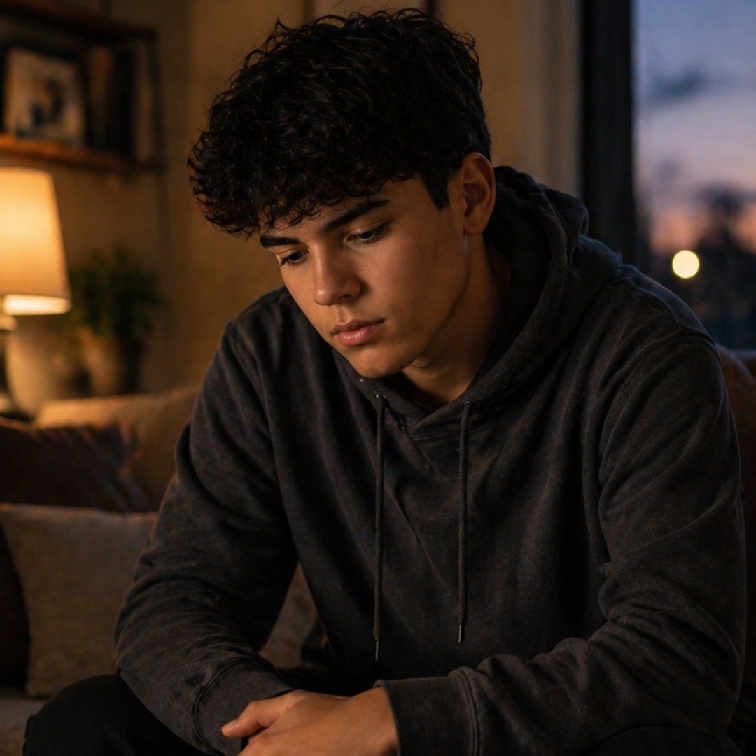 Teen boy sitting alone at night, Real Talk free guides for teen guys and parents