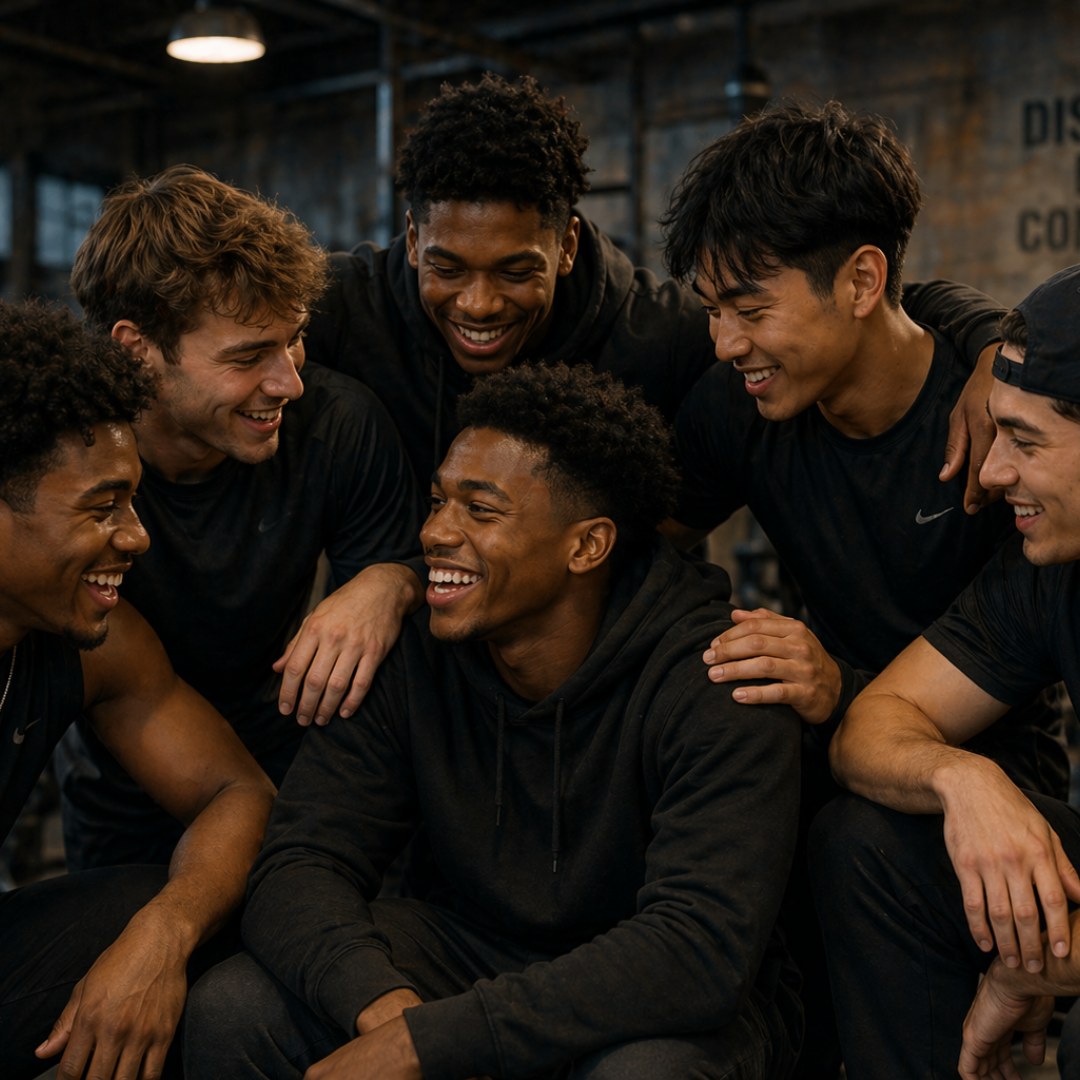 Teen boys laughing together, youth group small group for teen guys